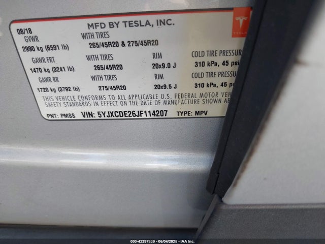 Tesla MODEL X 2018 5YJXCDE26JF114207 Image 9