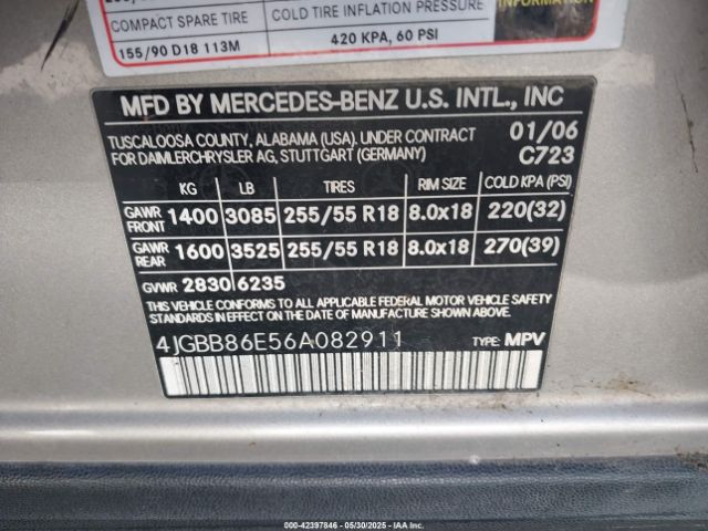 2006 MERCEDES-BENZ ML 350 4JGBB86E56A082911 Photo 8