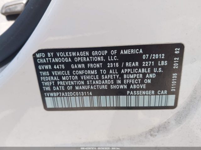 2013 VOLKSWAGEN PASSAT 1VWBP7A32DC013114 Photo 8