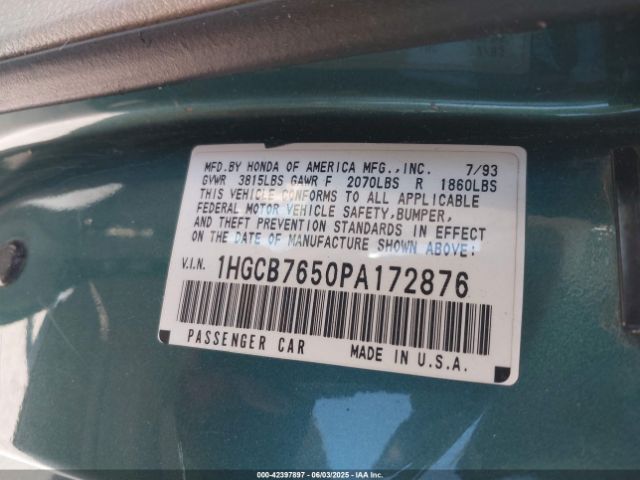 1993 HONDA ACCORD 1HGCB7650PA172876 Photo 8