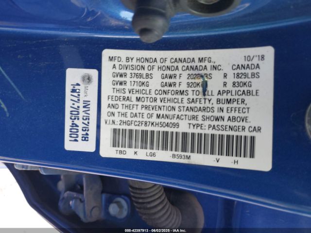 2HGFC2F87KH504099 Honda Civic Sport