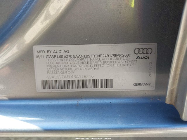 2011 AUDI A4 WAUWFAFL4BA175216 Photo 8