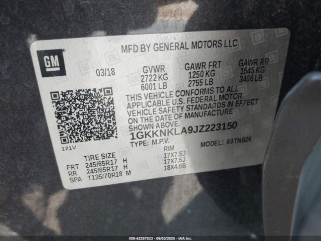 1GKKNKLA9JZ223150 GMC Acadia Sle-1