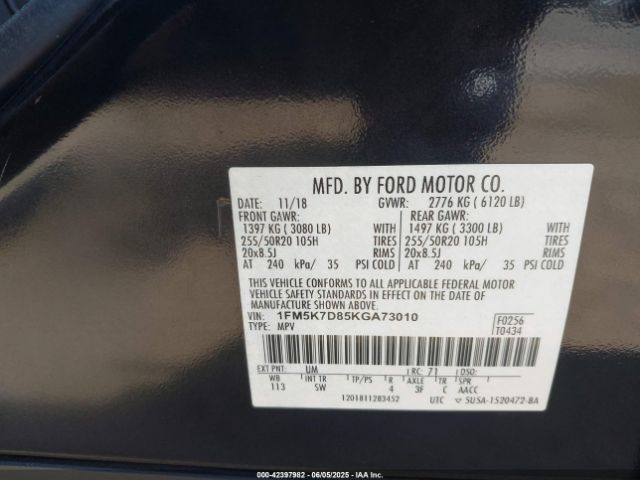 2019 FORD EXPLORER 1FM5K7D85KGA73010 Photo 8
