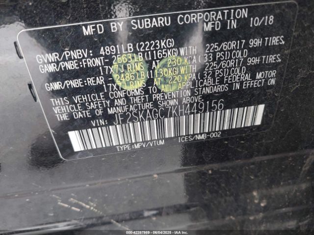 2019 SUBARU FORESTER JF2SKAGC7KH449156 Photo 8
