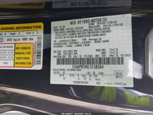 2020 FORD MUSTANG 1FA6P8THXL5158364 Photo 8