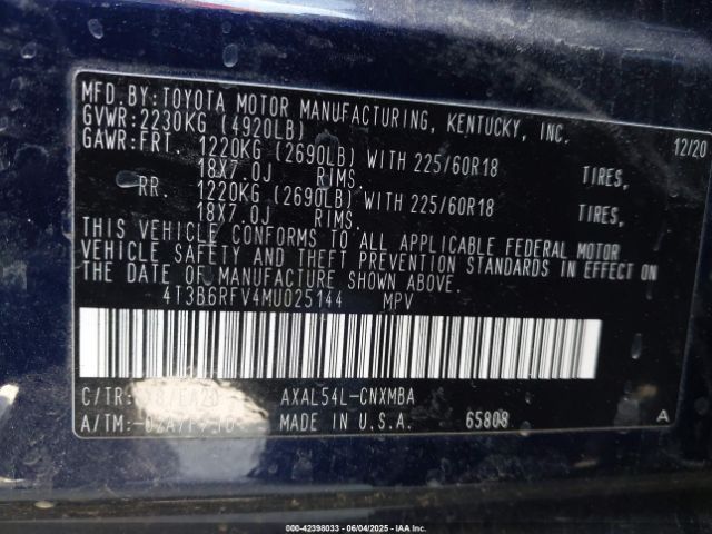 2021 TOYOTA RAV4 HYBRID 4T3B6RFV4MU025144 Photo 8