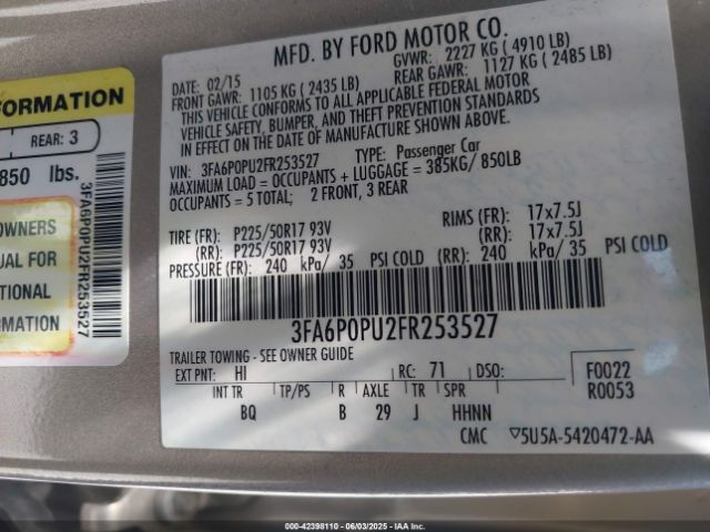 3FA6P0PU2FR253527 Ford Fusion Energi Se Luxury
