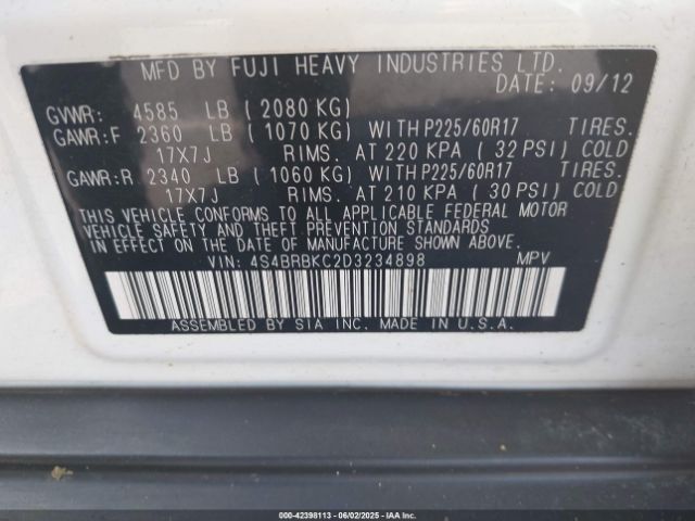2013 SUBARU OUTBACK 4S4BRBKC2D3234898 Photo 8