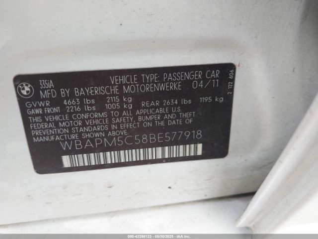 2011 BMW 335I WBAPM5C58BE577918 Photo 8