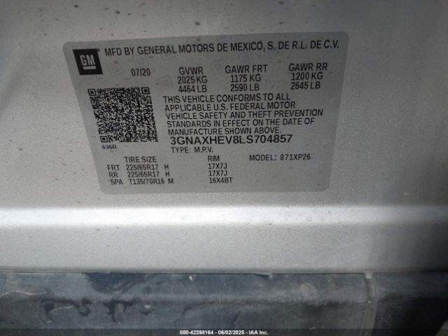3GNAXHEV8LS704857 Chevrolet lyx - direct injection, vvt, fgt, turbo, alum, gen1