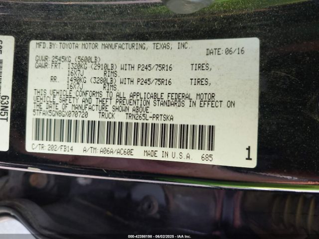 5TFAX5GN8GX070720 Toyota Tacoma Sr