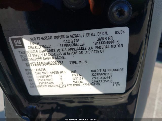 2004 CADILLAC ESCALADE ESV 3GYFK66N34G226331 Photo 8