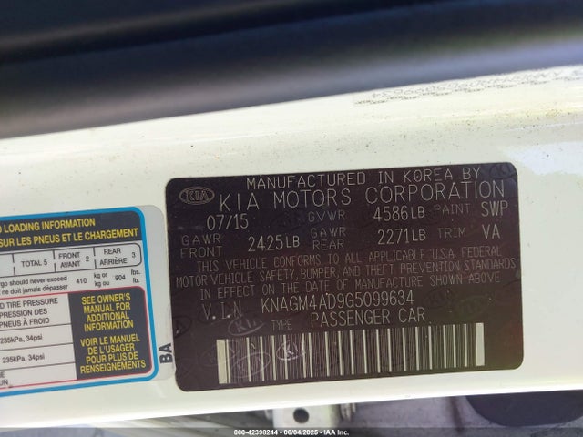 KIA mpi theta ii 2016 KNAGM4AD9G5099634 Image 9