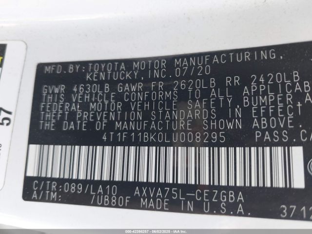 4T1F11BK0LU008295 Toyota a25a-fks