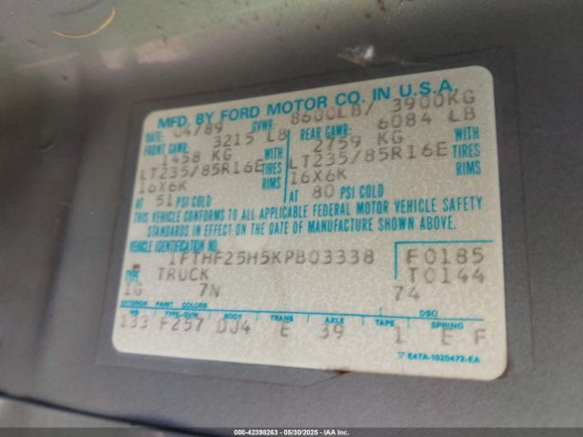 1989 FORD F250 1FTHF25H5KPB03338 Photo 8