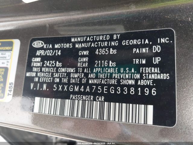 5XXGM4A75EG338196 KIA Optima Lx