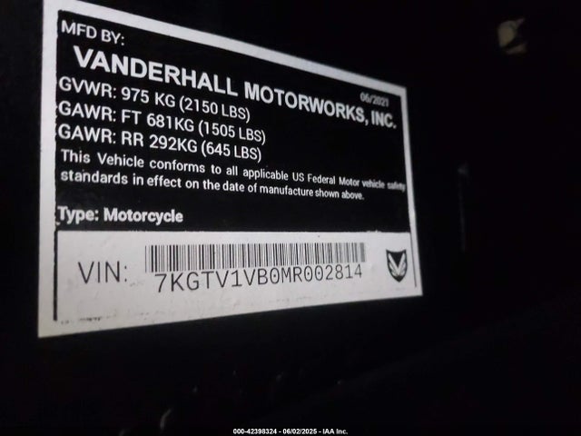 Продажа на аукционе авто 2021 Vanderhall Venice, vin: 7KGTV1VB0MR002814, номер лота: 42398324