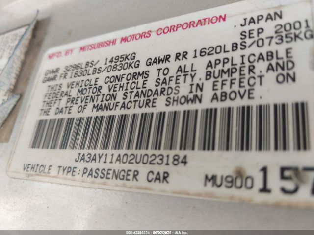 2002 MITSUBISHI MIRAGE JA3AY11A02U023184 Photo 8