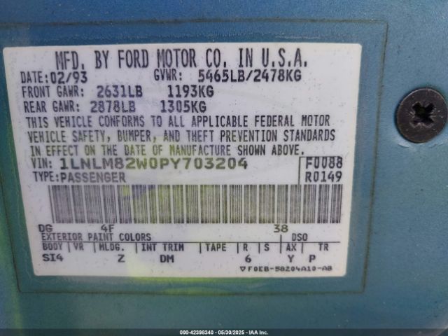 1993 LINCOLN TOWN CAR 1LNLM82W0PY703204 Photo 8