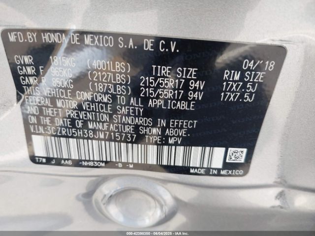 3CZRU5H38JM715737 Honda r18z9