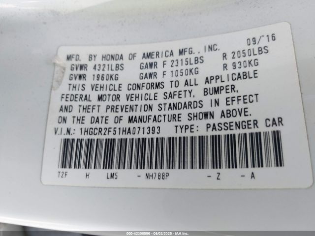 1HGCR2F51HA071393 Honda Accord Sport