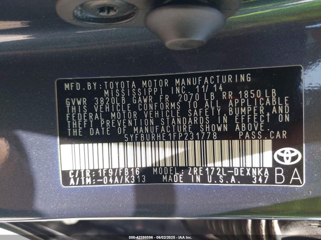 Toyota 2zr-fe 2015 5YFBURHE1FP231778 Image 9