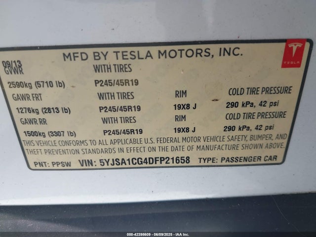 2013 TESLA MODEL S 5YJSA1CG4DFP21658 Photo 8