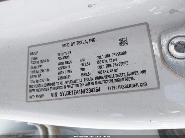 2022 TESLA MODEL 3 5YJ3E1EA1NF294264 Photo 8