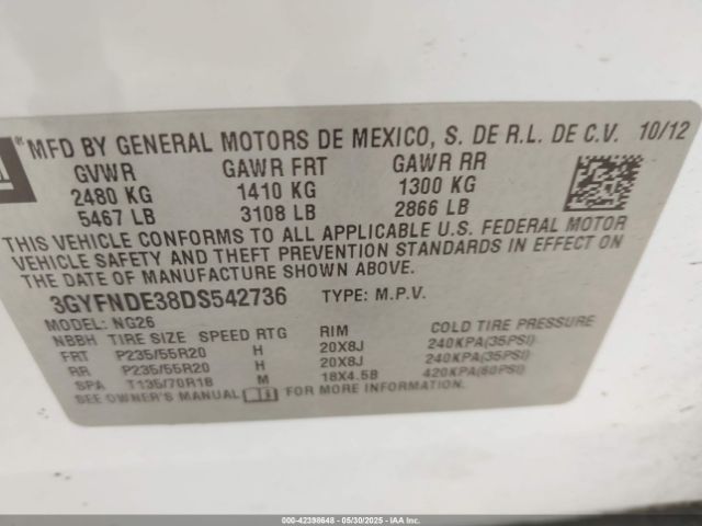 2013 CADILLAC SRX 3GYFNDE38DS542736 Photo 8