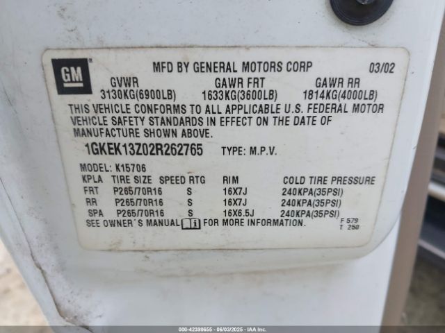 2002 GMC YUKON 1GKEK13Z02R262765 Photo 8