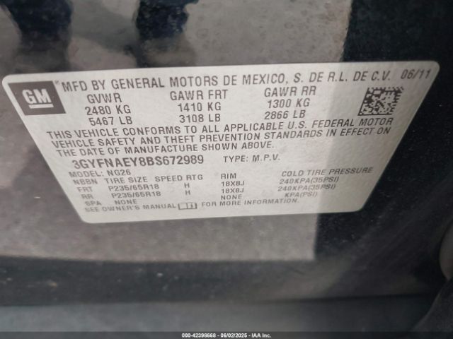 2011 CADILLAC SRX 3GYFNAEY8BS672989 Photo 8