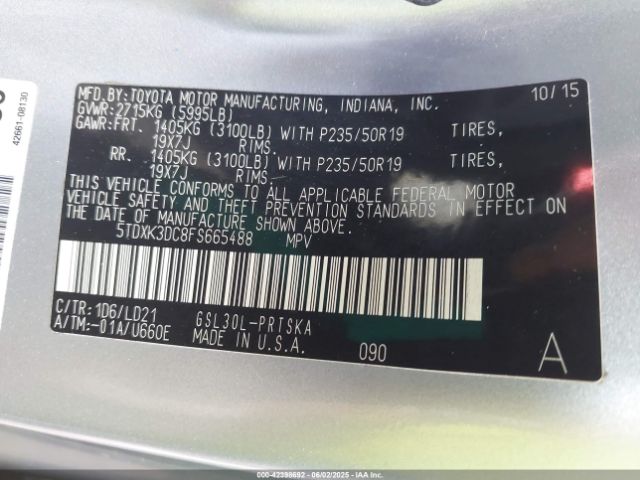 5TDXK3DC8FS665488 Toyota Sienna Se 8 Passenger