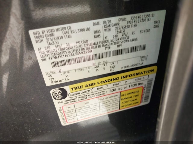 1FMJK1HT8LEA92299 Ford 3.5l gtdi