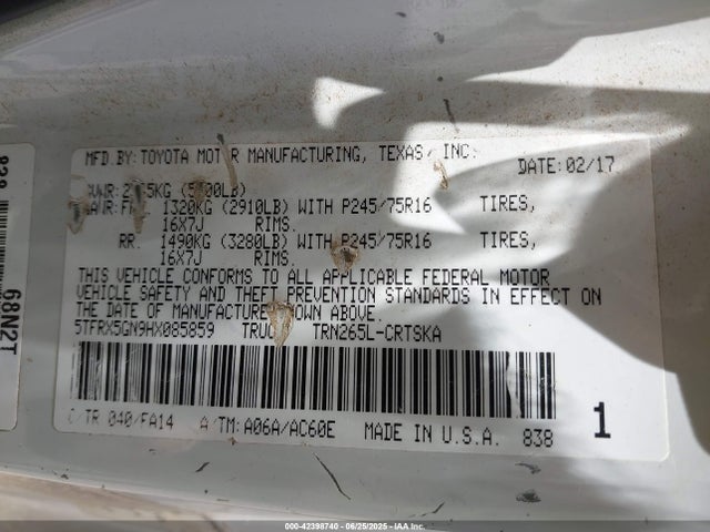 5TFRX5GN9HX085859 Toyota 2tr-fe