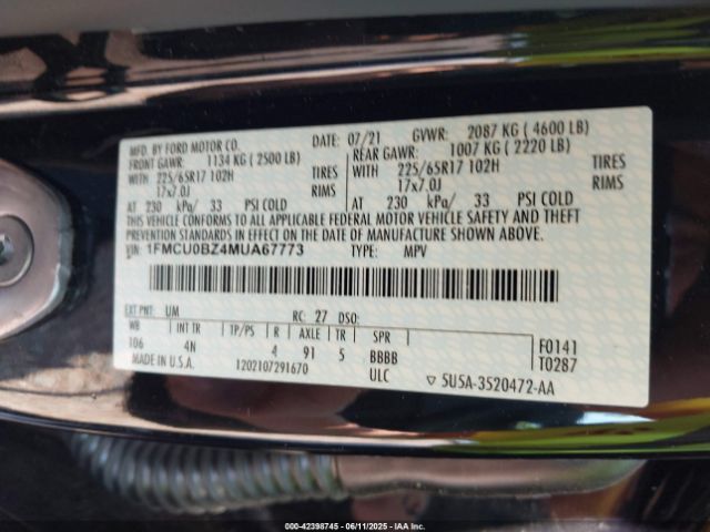 2021 FORD ESCAPE 1FMCU0BZ4MUA67773 Photo 8