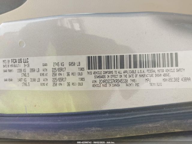 2C4RDGCG7KR545120 Dodge Grand Caravan Sxt
