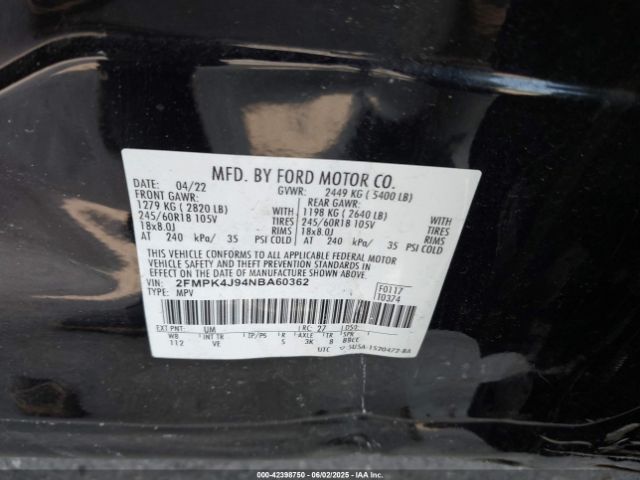 2022 FORD EDGE 2FMPK4J94NBA60362 Photo 8