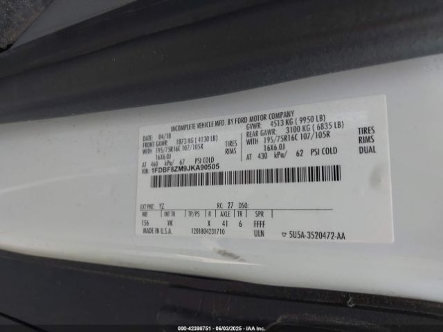 1FDBF8ZM9JKA90505 Ford Transit-350 Cab
