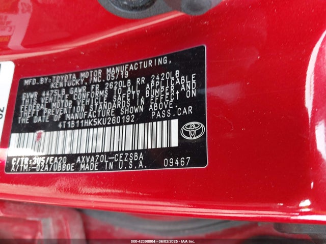 4T1B11HK5KU260192 Toyota a25a-fks