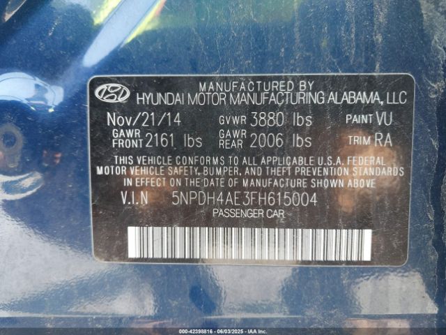 5NPDH4AE3FH615004 Hyundai Elantra Limited