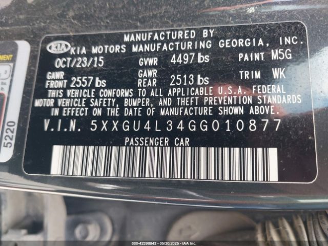 5XXGU4L34GG010877 KIA OPTIMA EX