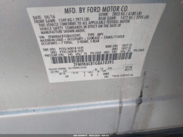 2FMHK6C81GBA10395 Ford FLEX SEL