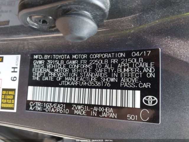 JTDKARFU9H3538176 Toyota Prius Four Touring