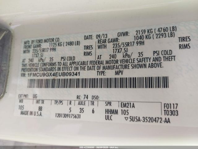1FMCU9GX4EUB09341 Ford ESCAPE SE