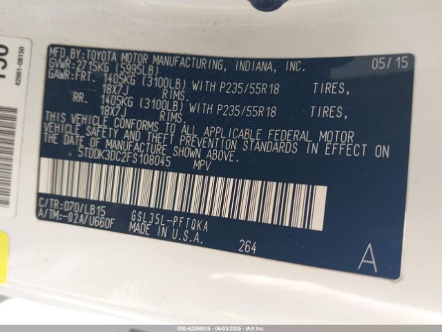 2015 TOYOTA SIENNA 5TDDK3DC2FS108045 Photo 8