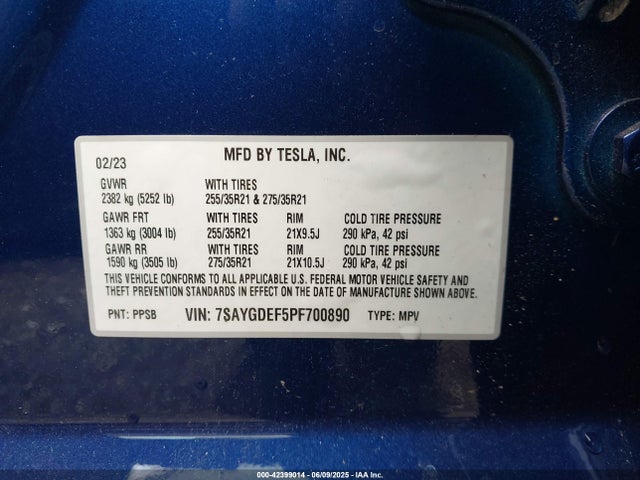 7SAYGDEF5PF700890 Tesla Model Y