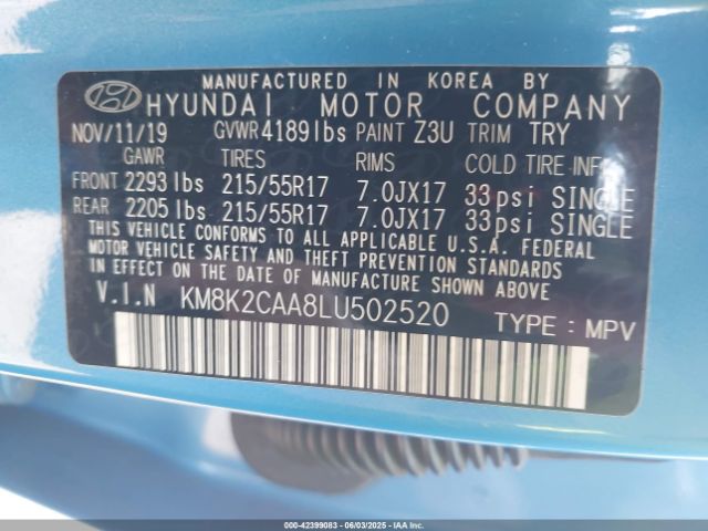 2020 HYUNDAI KONA KM8K2CAA8LU502520 Photo 8