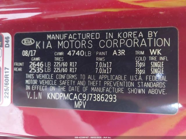 KNDPMCAC9J7386293 KIA Sportage Lx