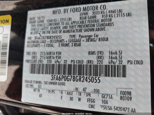 3FA6P0G78GR245055 Ford FUSION S